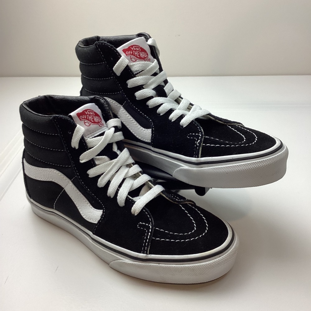 Vans Sk8-Hi High Top Sneakers Black White Suede Canvas Shoes Men 4 Women 5.5